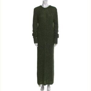 TIBI maxi sweater dress with metallic thread sage dark green size XS